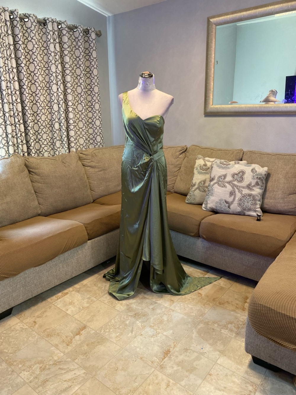 New Women 12 One-shoulder satin formal gown feature ruched detailing & side Slit